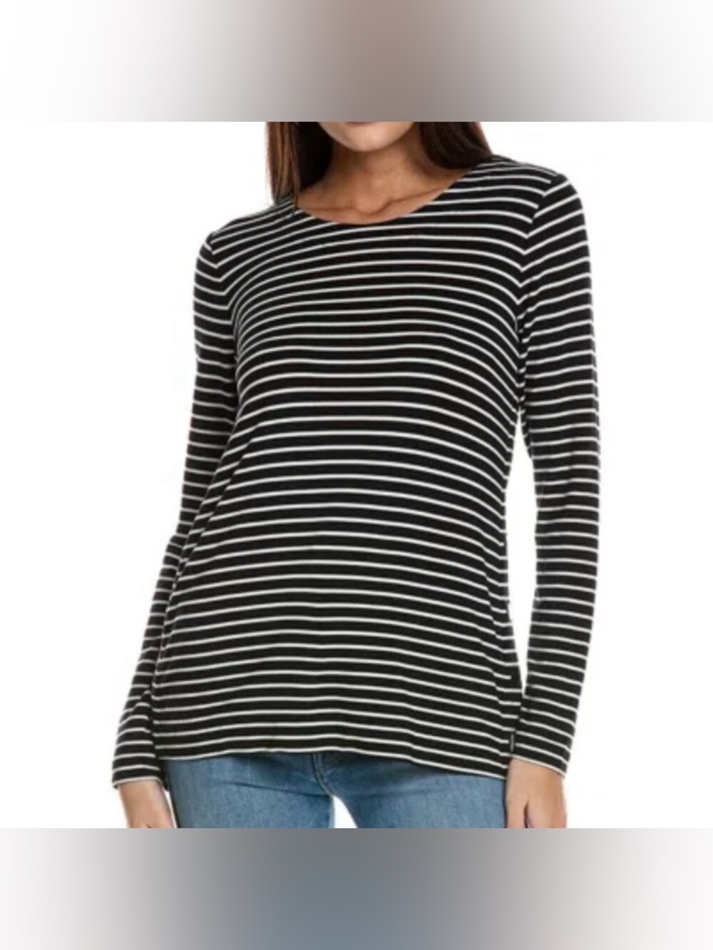 CAbi Side snap tunic tee short top blouse knit black white stripe stretch new M